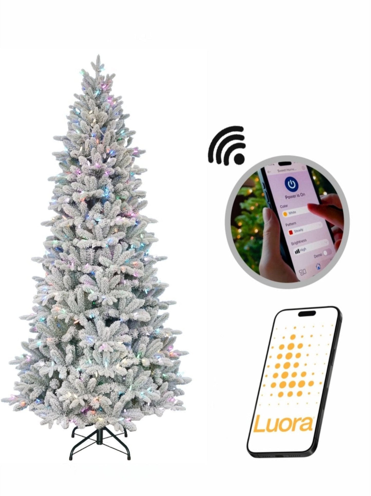 (Open Box Discount) Luora Smart Christmas Trees, Snow Flocked, App Compatible with Amazon Alexa & Google Nest Voice Control